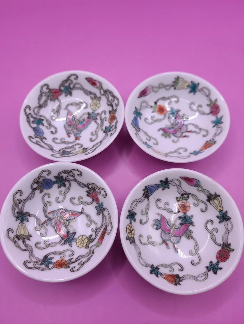 Mid Century Jingdezhen Zhongguo Butterfly Dipping Sauce Bowl Set Hand Painted 4